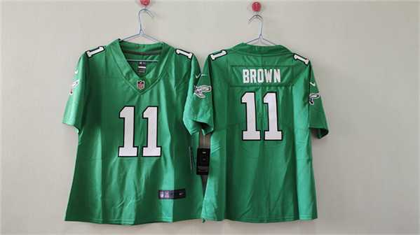 Womens Philadelphia Eagles #11 A. J. Brown Kelly Green Vapor Stitched Jersey